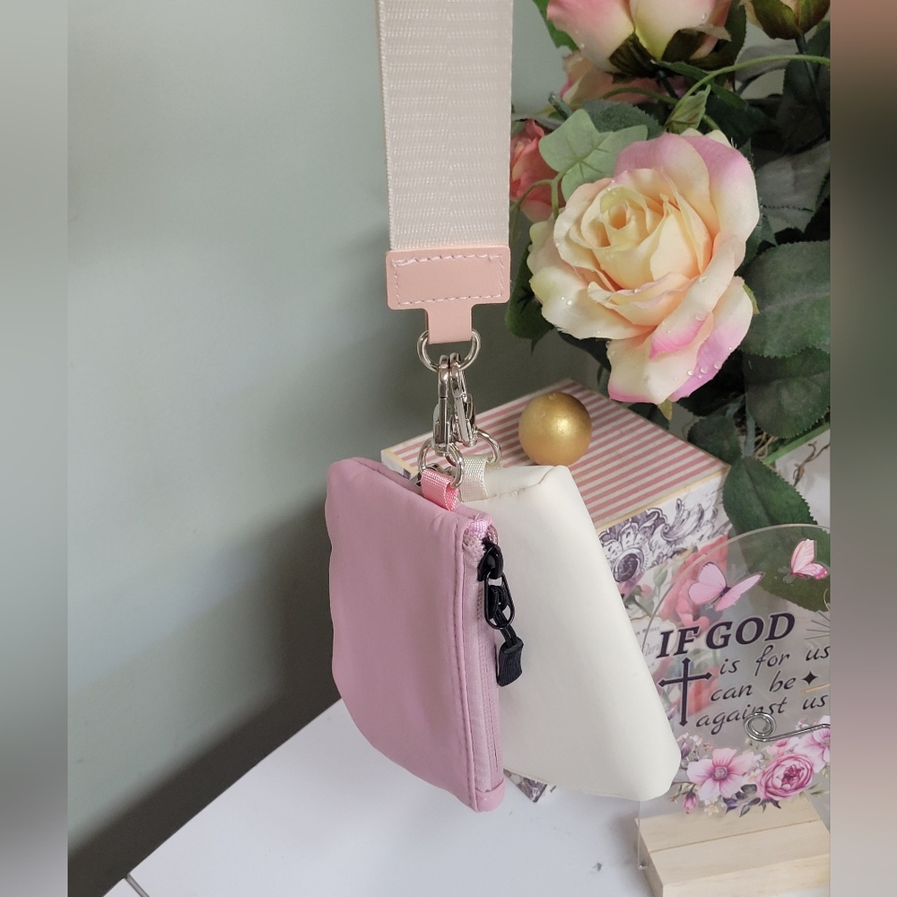 Double Wristlet 2 Pink Mini Pouch Set With Wrist Lanyard
